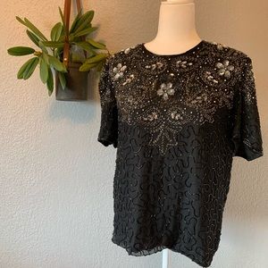 Beaded Top 100% Silk Black Made in India L